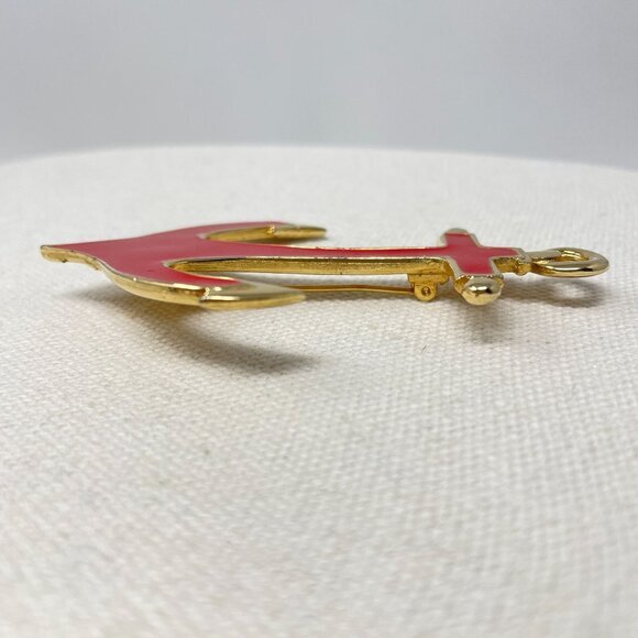Vintage Anchor Brooch Pin Red‎ Gold-Tone Large Nautical Novelty Enamel - Picture 3 of 8